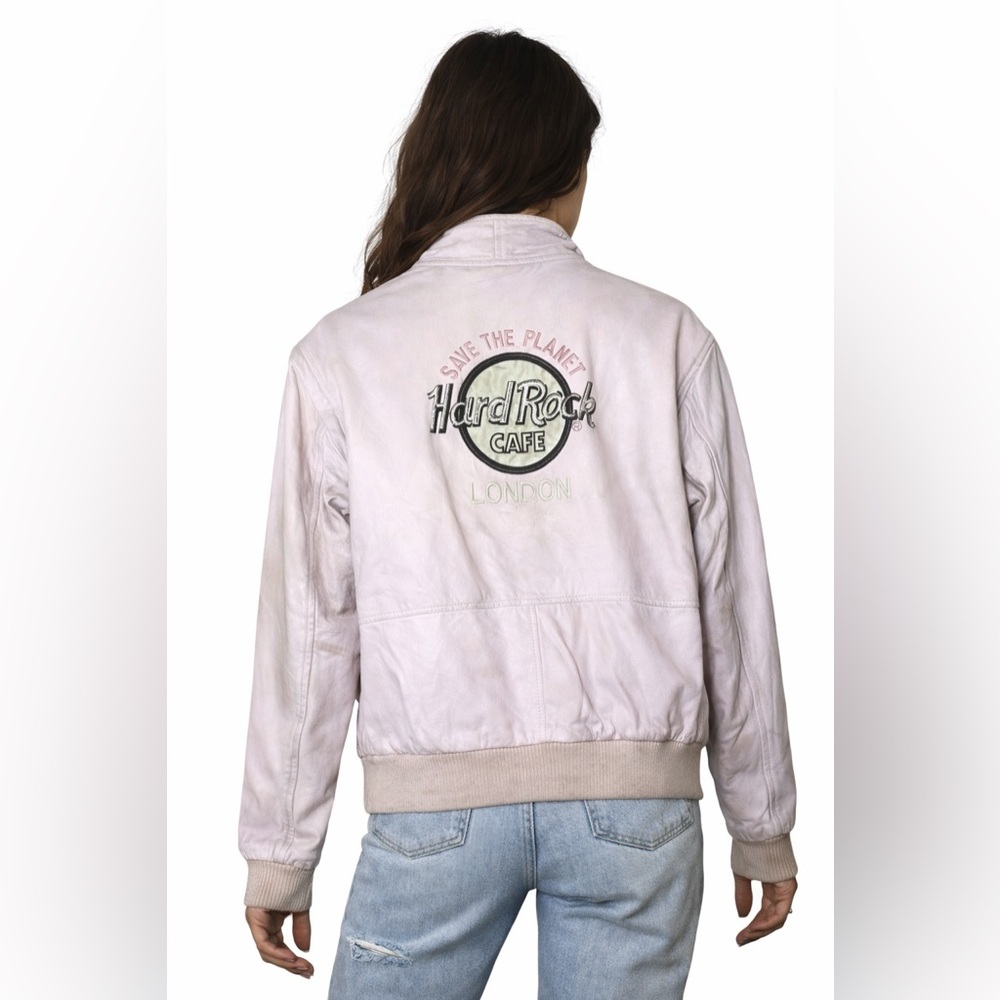 1990s Hard Rock Cafe Pink Leather Bomber London Original | Detachable Sleeves